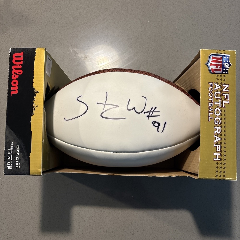 NFL Autograph Football Wilson Stylez White #91 Tampa Bay Buccaneers Autograph